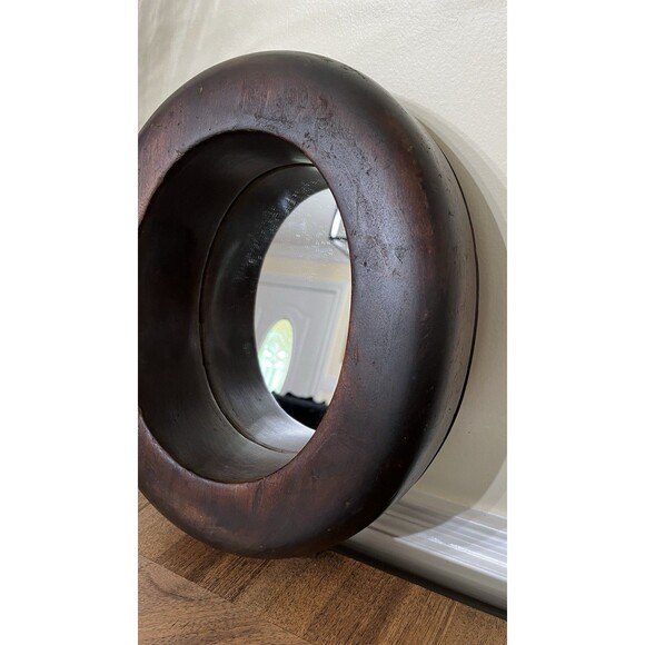 Antique Wooden Block Hat Brim Mold Millinery Form Mirror Boho Primitive Country - Picture 2 of 13